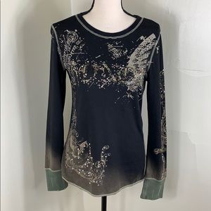 MISS ME Distressed/Graphic long sleeve tee size M